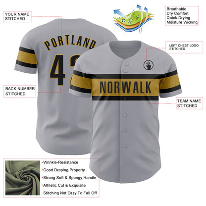 Custom Gray Black-Old Gold Authentic Baseball Jersey - Sky-Custom