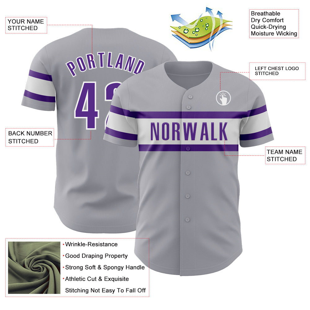 Custom Gray Purple-White Authentic Baseball Jersey - Sky-Custom