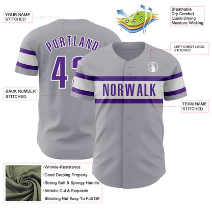 Custom Gray Purple-White Authentic Baseball Jersey - Sky-Custom