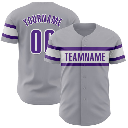 Custom Gray Purple-White Authentic Baseball Jersey - Sky-Custom