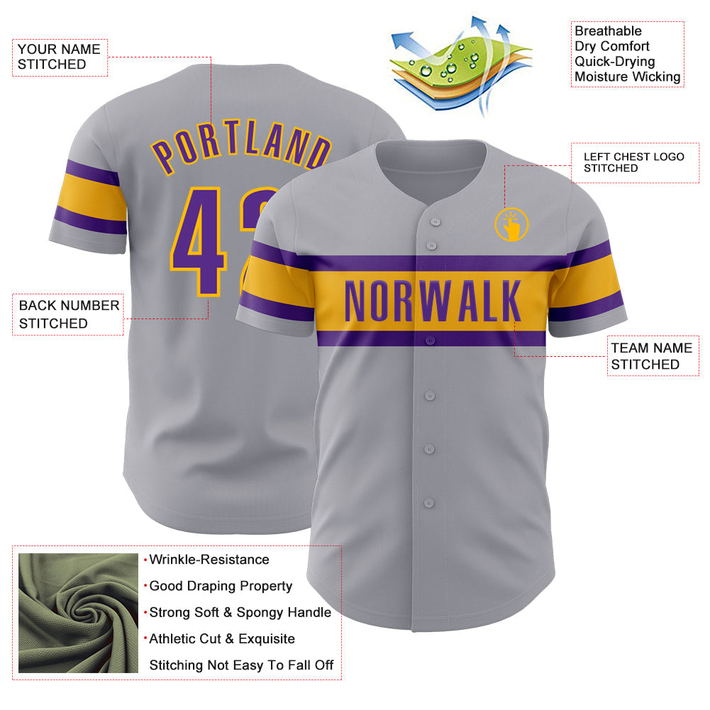 Custom Gray Purple-Gold Authentic Baseball Jersey - Sky-Custom