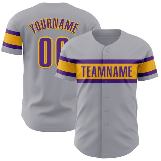 Custom Gray Purple-Gold Authentic Baseball Jersey - Sky-Custom