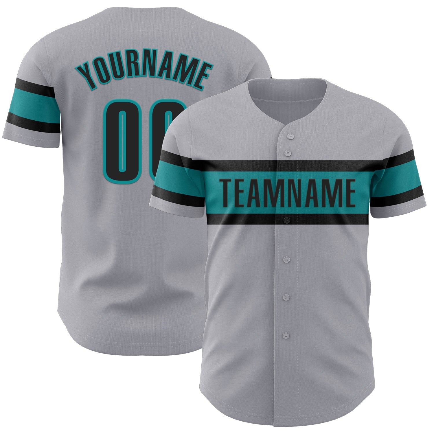 Custom Gray Black-Teal Authentic Baseball Jersey - Sky-Custom