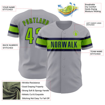 Custom Gray Neon Green-Navy Authentic Baseball Jersey - Sky-Custom