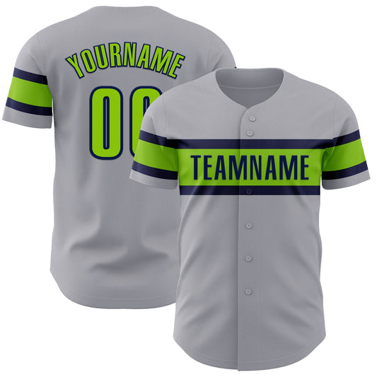 Custom Gray Neon Green-Navy Authentic Baseball Jersey - Sky-Custom
