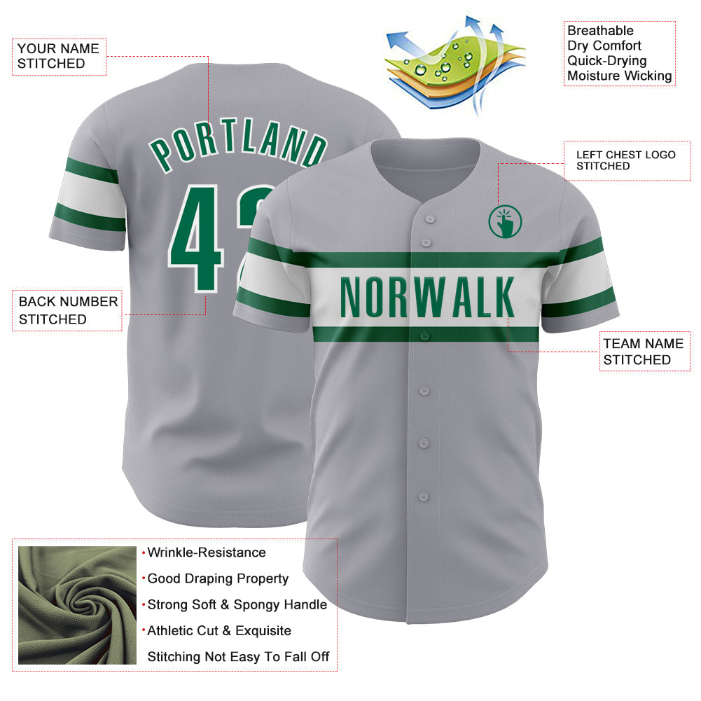 Custom Gray Kelly Green-White Authentic Baseball Jersey - Sky-Custom