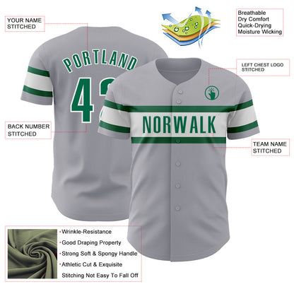 Custom Gray Kelly Green-White Authentic Baseball Jersey - Sky-Custom