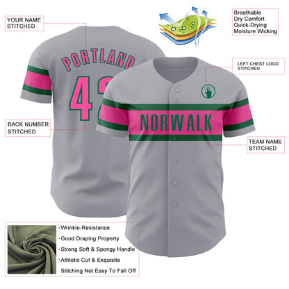 Custom Gray Pink-Kelly Green Authentic Baseball Jersey - Sky-Custom