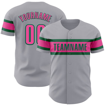 Custom Gray Pink-Kelly Green Authentic Baseball Jersey - Sky-Custom