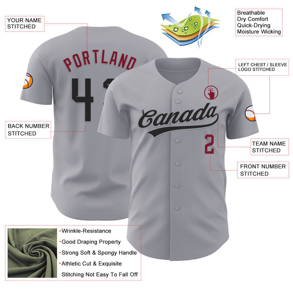 Custom Gray Black-Crimson Authentic Baseball Jersey - Sky-Custom