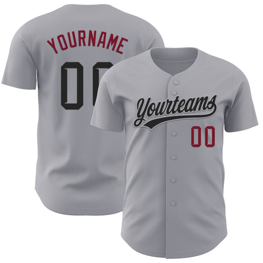 Custom Gray Black-Crimson Authentic Baseball Jersey - Sky-Custom