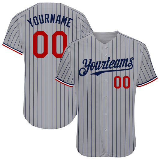 Custom Gray Navy Pinstripe Red-White Authentic Baseball Jersey - Sky-Custom