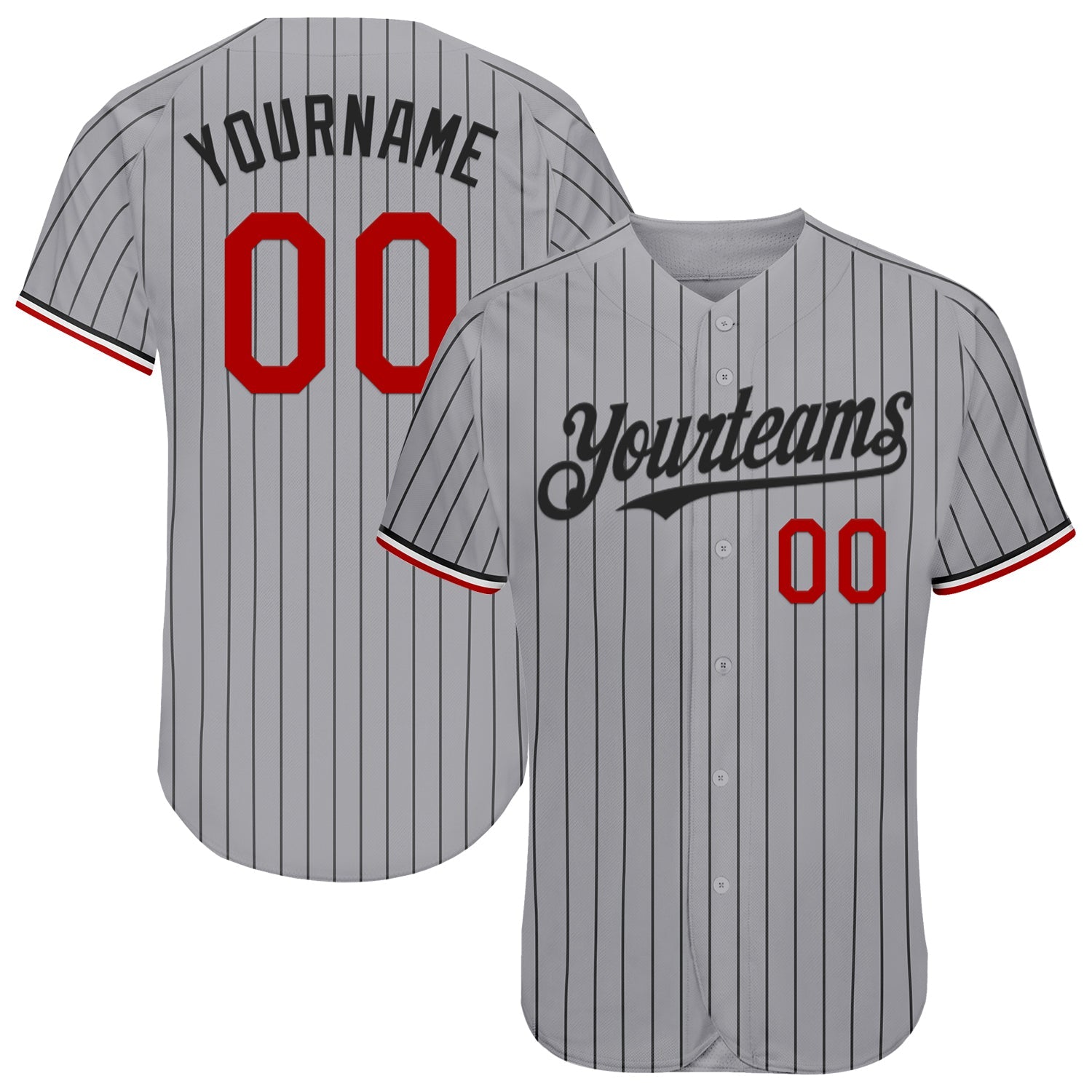 Custom Gray Black Pinstripe Red-White Authentic Baseball Jersey - Sky-Custom