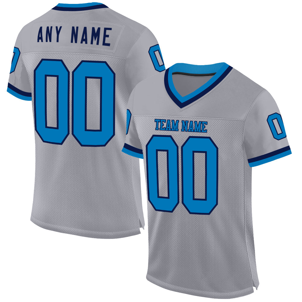 Custom Gray Blue-Navy Mesh Authentic Throwback Football Jersey - Sky-Custom