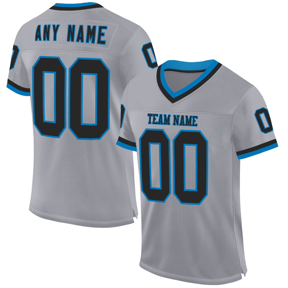 Custom Gray Black-Blue Mesh Authentic Throwback Football Jersey - Sky-Custom