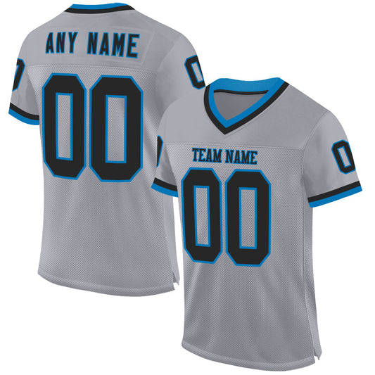 Custom Gray Black-Blue Mesh Authentic Throwback Football Jersey - Sky-Custom