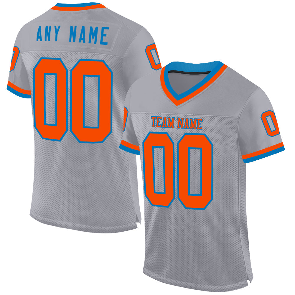 Custom Gray Orange-Blue Mesh Authentic Throwback Football Jersey - Sky-Custom