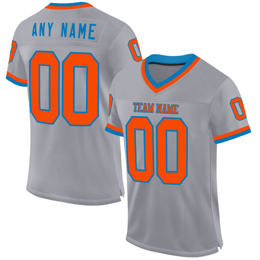 Custom Gray Orange-Blue Mesh Authentic Throwback Football Jersey - Sky-Custom