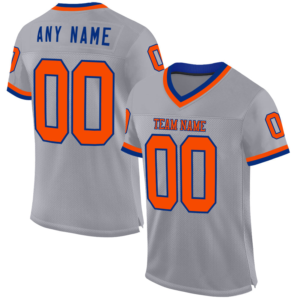 Custom Gray Orange-Royal Mesh Authentic Throwback Football Jersey - Sky-Custom