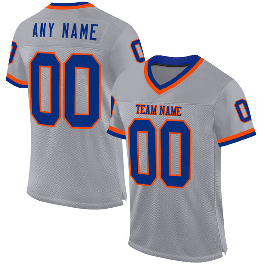 Custom Gray Royal-Orange Mesh Authentic Throwback Football Jersey - Sky-Custom
