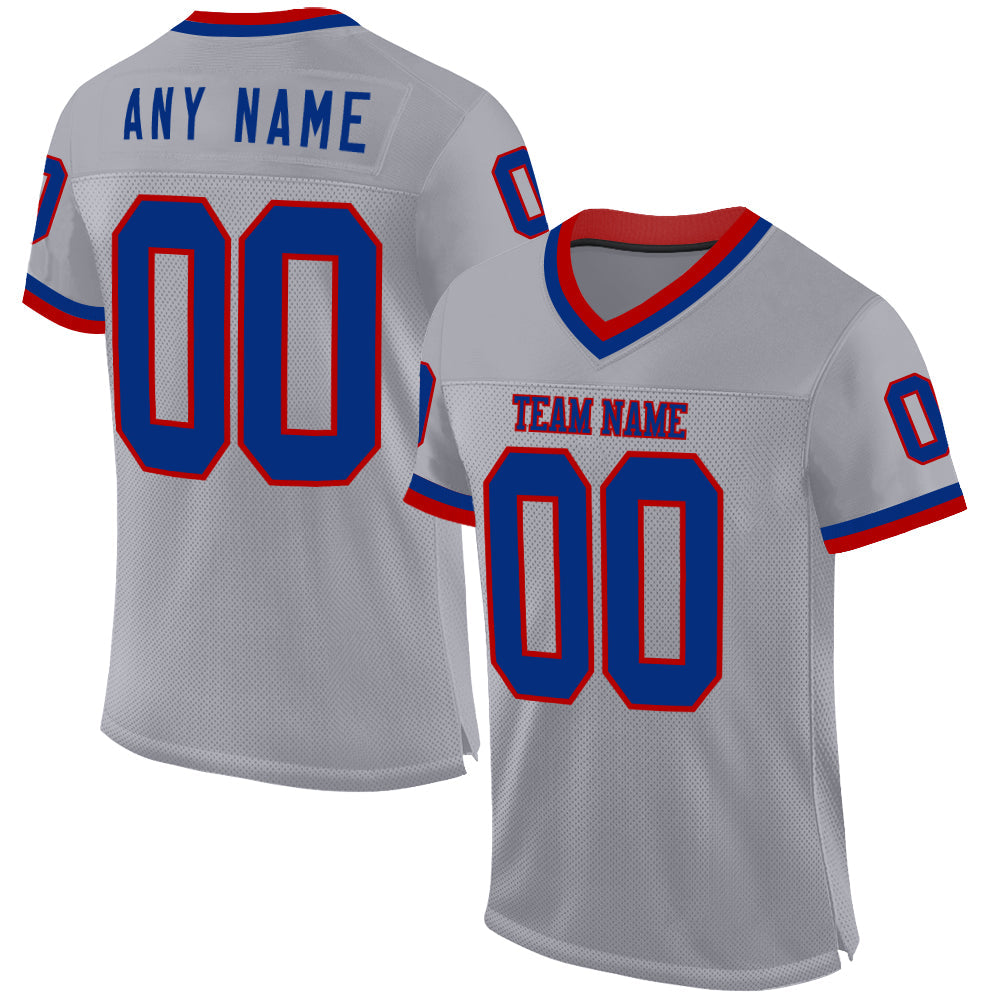 Custom Gray Royal-Red Mesh Authentic Throwback Football Jersey - Sky-Custom