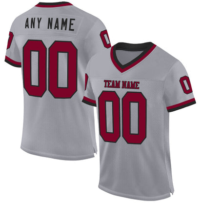 Custom Gray Maroon-Black Mesh Authentic Throwback Football Jersey - Sky-Custom