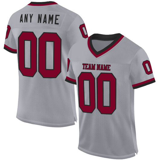 Custom Gray Maroon-Black Mesh Authentic Throwback Football Jersey - Sky-Custom