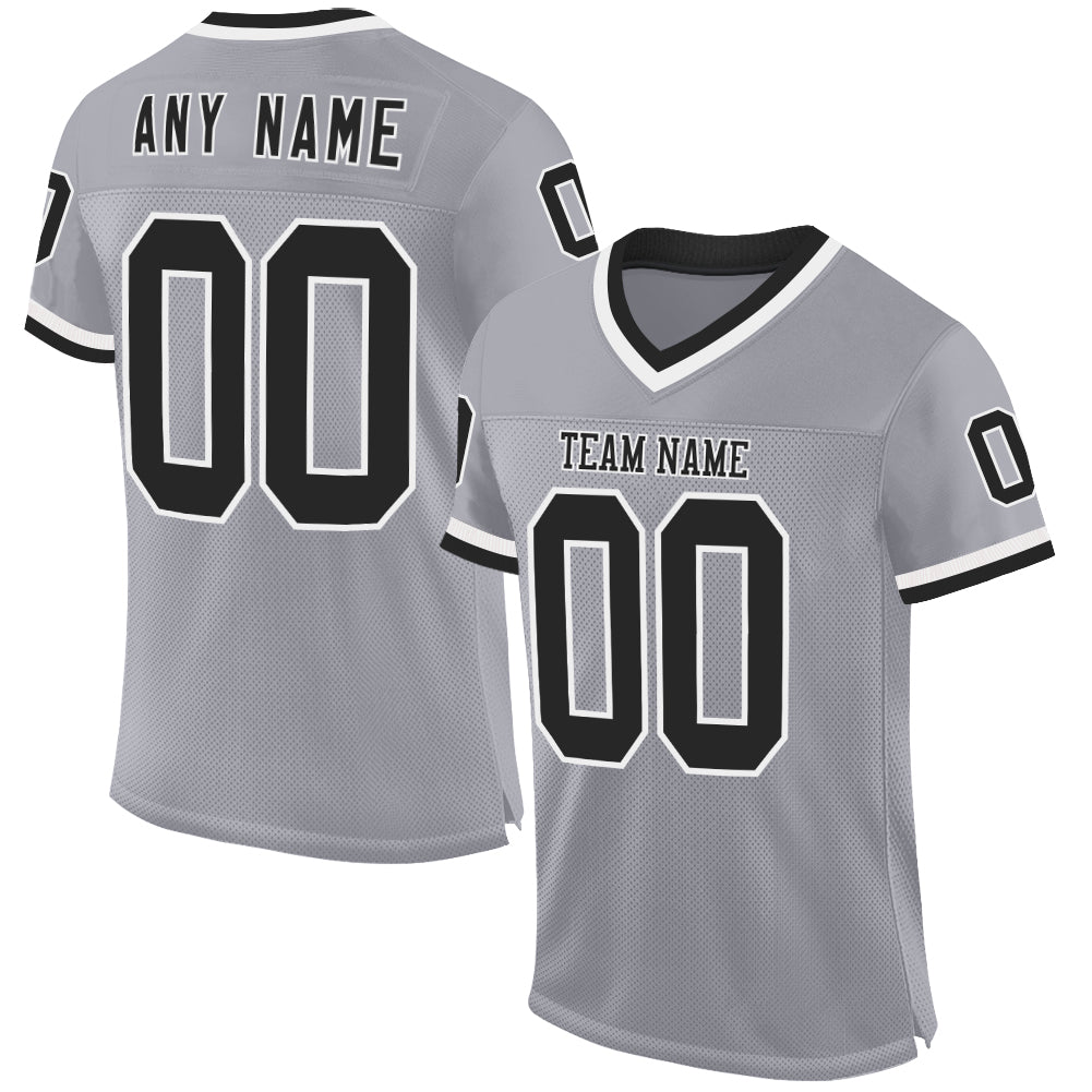 Custom Gray Black-White Mesh Authentic Throwback Football Jersey - Sky-Custom