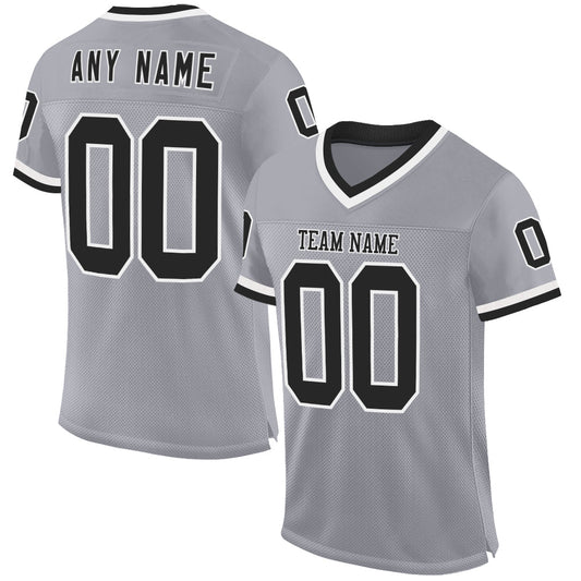 Custom Gray Black-White Mesh Authentic Throwback Football Jersey - Sky-Custom