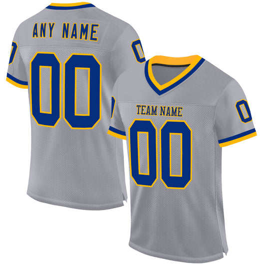 Custom Gray Royal-Gold Mesh Authentic Throwback Football Jersey - Sky-Custom