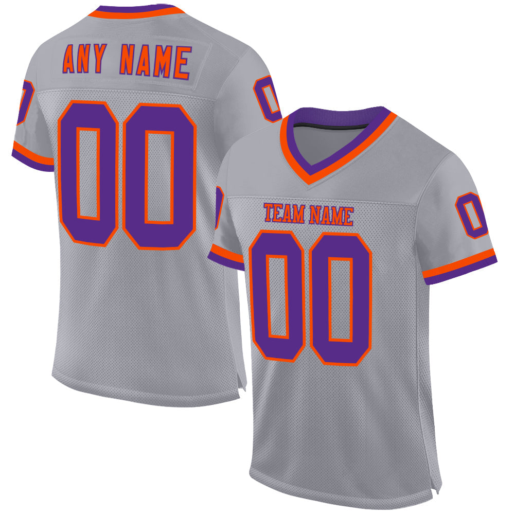 Custom Gray Purple-Orange Mesh Authentic Throwback Football Jersey - Sky-Custom