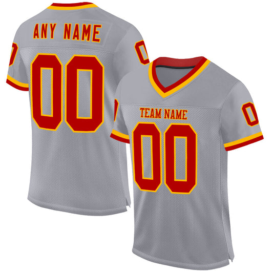Custom Gray Red-Gold Mesh Authentic Throwback Football Jersey - Sky-Custom