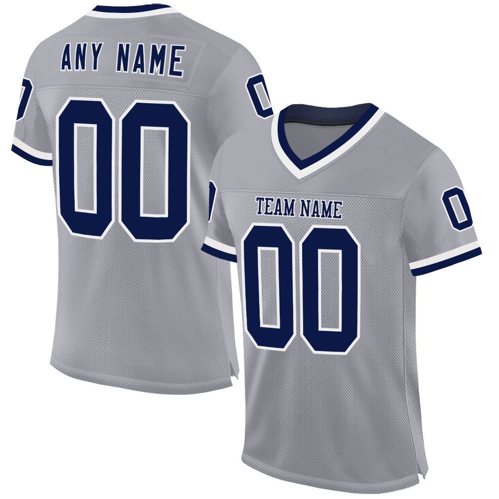Custom Gray Navy-White Mesh Authentic Throwback Football Jersey - Sky-Custom
