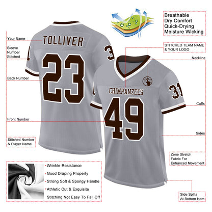 Custom Gray Brown-White Mesh Authentic Throwback Football Jersey - Sky-Custom