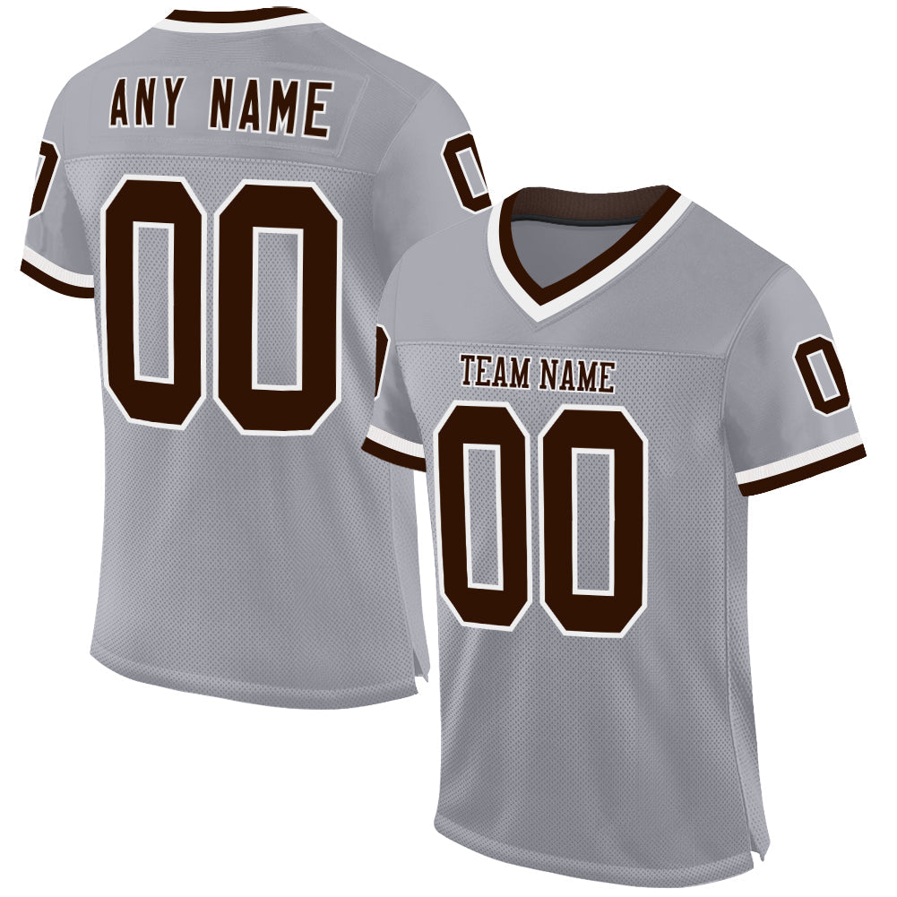 Custom Gray Brown-White Mesh Authentic Throwback Football Jersey - Sky-Custom