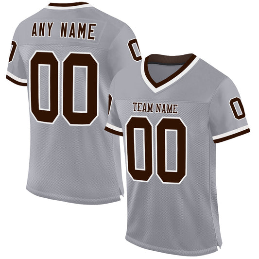 Custom Gray Brown-White Mesh Authentic Throwback Football Jersey - Sky-Custom