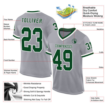 Custom Gray Green-White Mesh Authentic Throwback Football Jersey - Sky-Custom