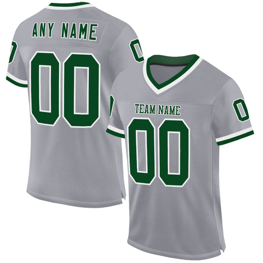 Custom Gray Green-White Mesh Authentic Throwback Football Jersey - Sky-Custom