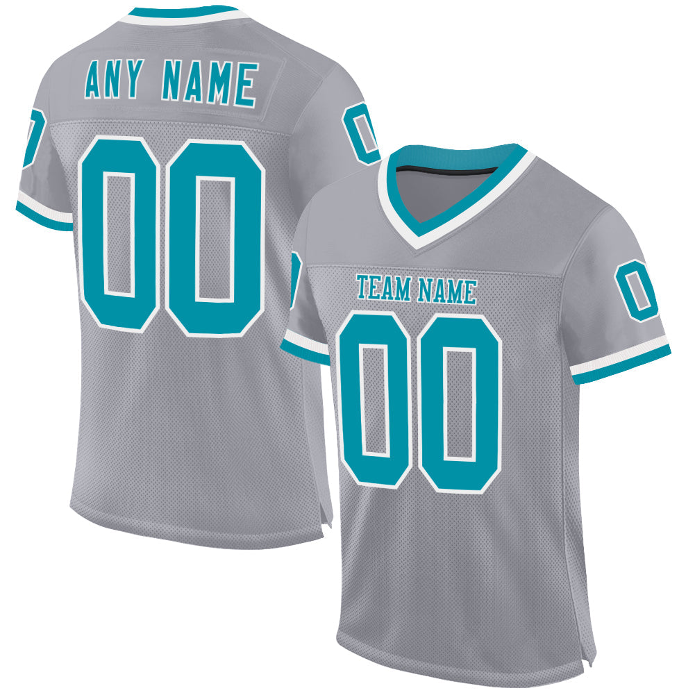 Custom Gray Teal-White Mesh Authentic Throwback Football Jersey - Sky-Custom