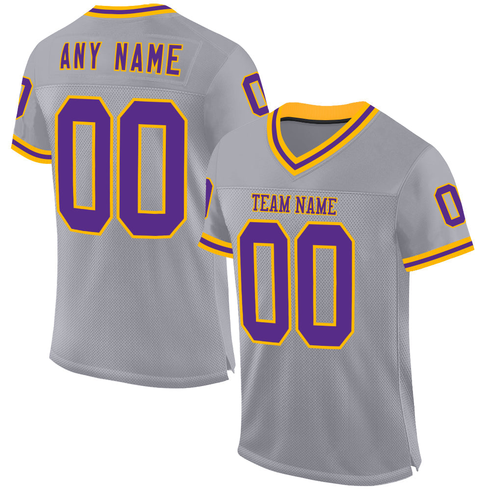Custom Gray Purple-Gold Mesh Authentic Throwback Football Jersey - Sky-Custom
