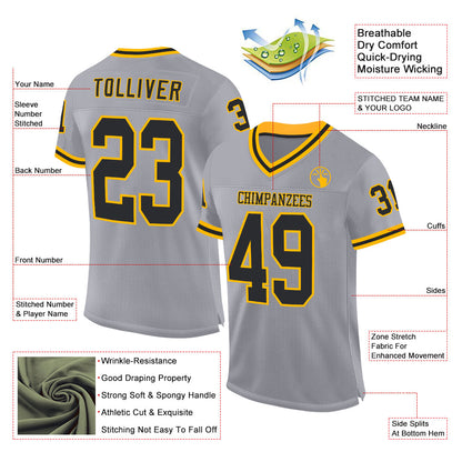 Custom Gray Black-Gold Mesh Authentic Throwback Football Jersey - Sky-Custom