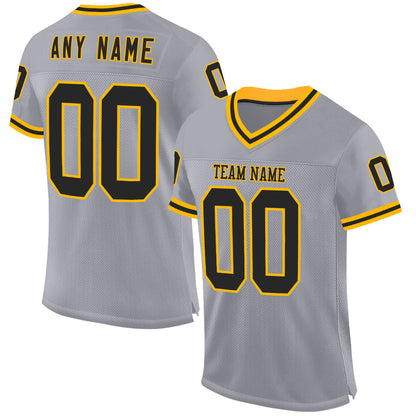 Custom Gray Black-Gold Mesh Authentic Throwback Football Jersey - Sky-Custom