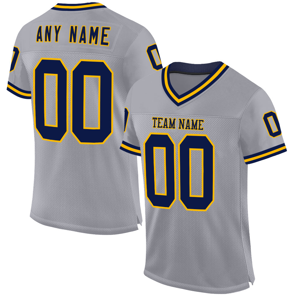 Custom Gray Navy-Gold Mesh Authentic Throwback Football Jersey - Sky-Custom