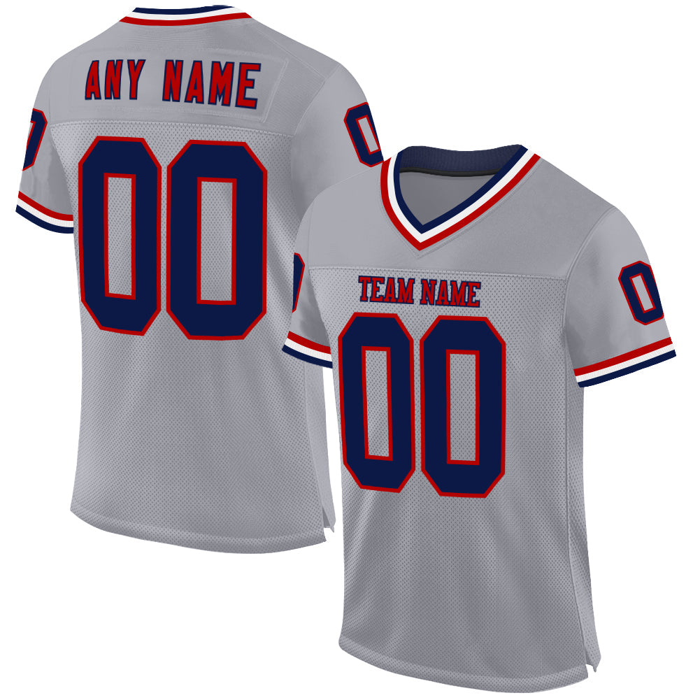 Custom Gray Navy Red-White Mesh Authentic Throwback Football Jersey - Sky-Custom