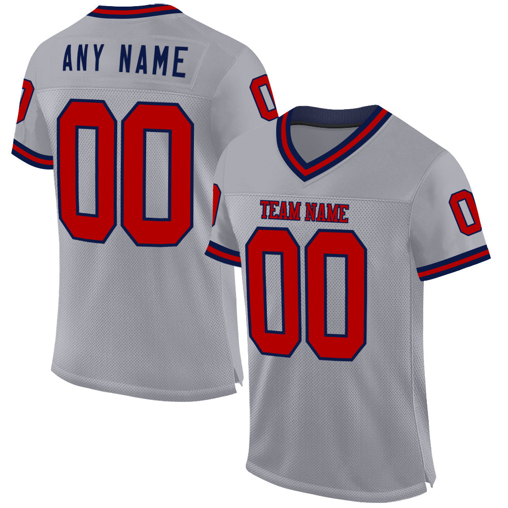 Custom Gray Red-Navy Mesh Authentic Throwback Football Jersey - Sky-Custom