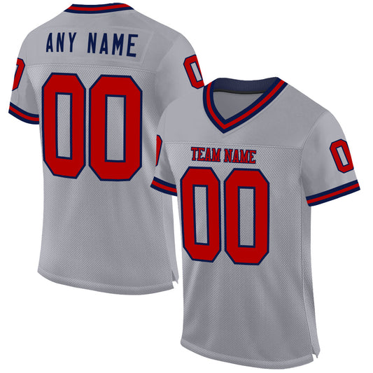 Custom Gray Red-Navy Mesh Authentic Throwback Football Jersey - Sky-Custom