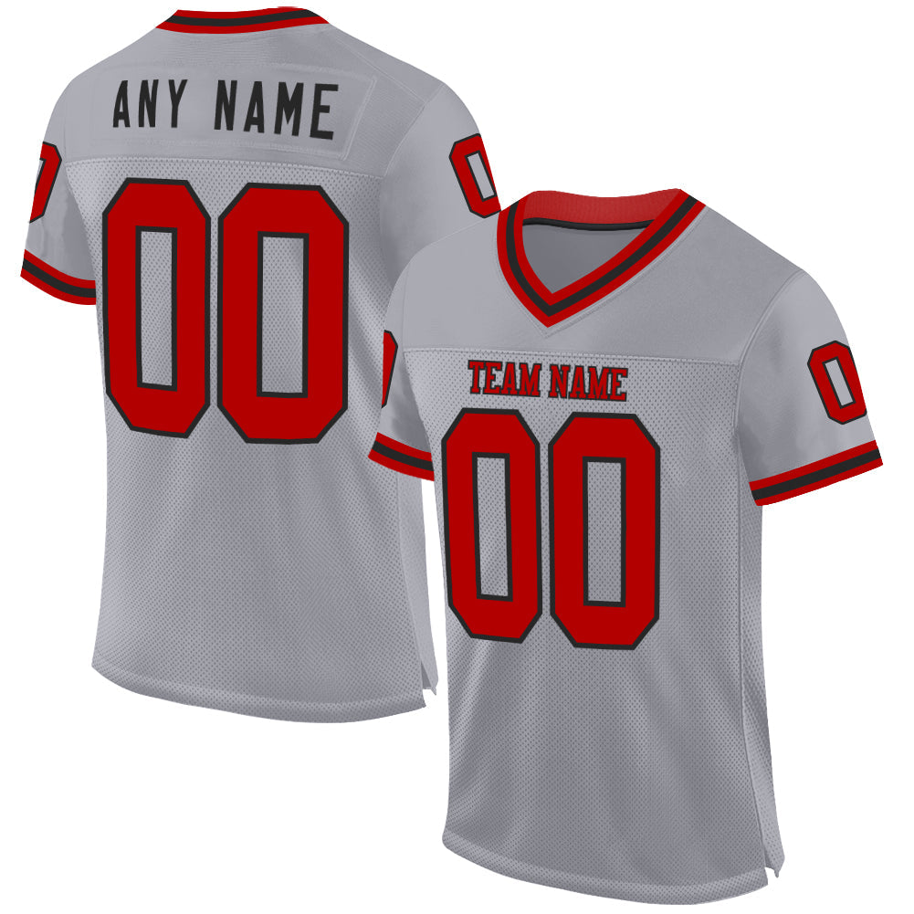 Custom Gray Red-Black Mesh Authentic Throwback Football Jersey - Sky-Custom