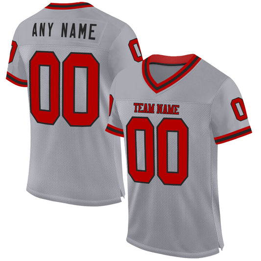 Custom Gray Red-Black Mesh Authentic Throwback Football Jersey - Sky-Custom