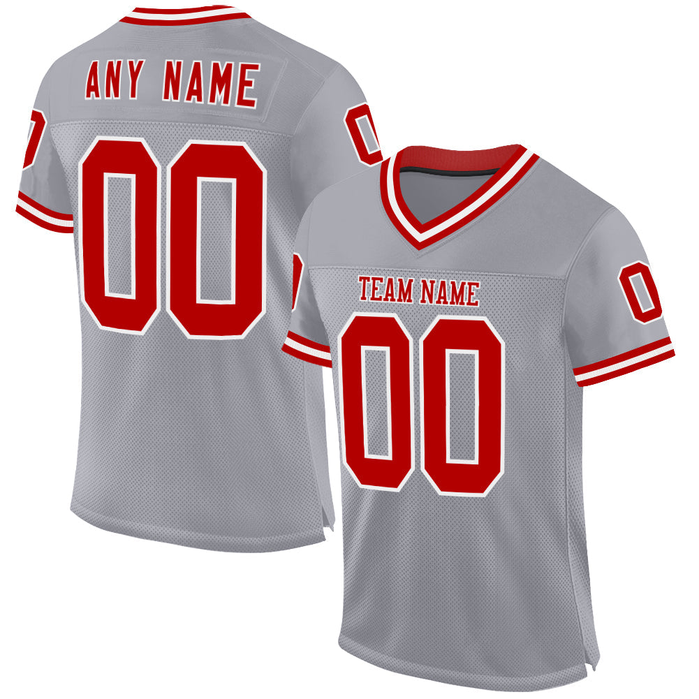 Custom Gray Red-White Mesh Authentic Throwback Football Jersey - Sky-Custom