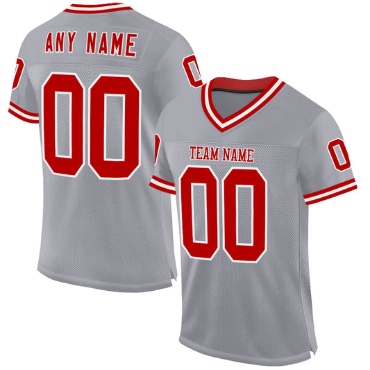 Custom Gray Red-White Mesh Authentic Throwback Football Jersey - Sky-Custom